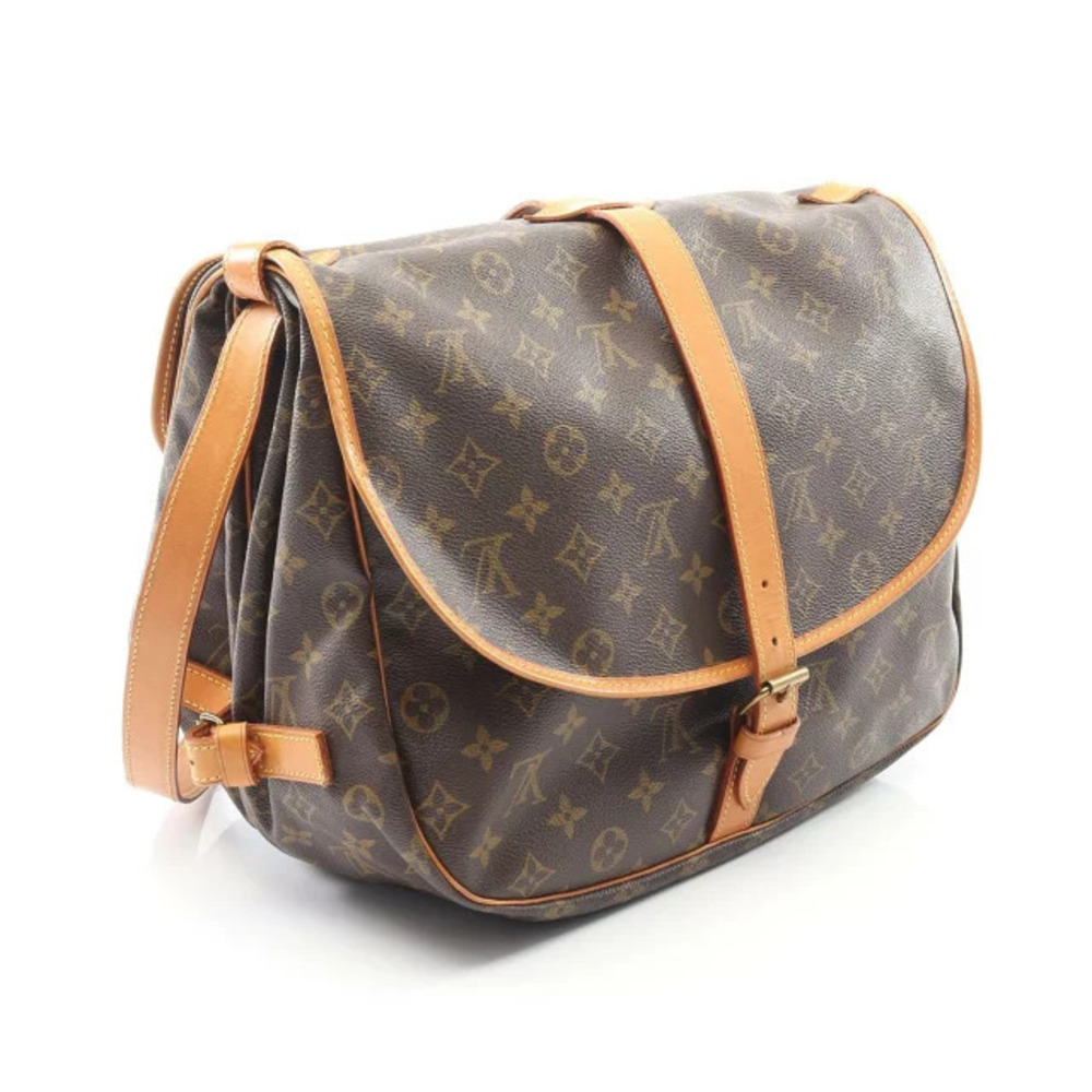 Louis Vuitton Canvas Saumur Leather Bag Monogram Shoulder Brown